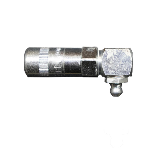 A silver-colored metal fitting with a ball joint and a threaded end.